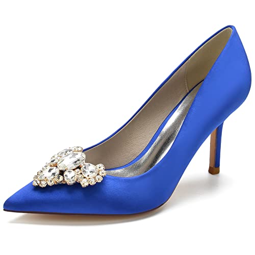 DANOBAB Damen Hochzeitsschuhe Slip-On mit Strasssteinchen, bequemer Hochhacken, Spitzen Satin-Details, Kitten-Absatz, Pumps-Sandalen,Blau,37 DANOBAB Damen Hochzeitsschuhe Slip-On mit Strasssteinchen, bequemer Hochhacken, Spitzen Satin-Details, Kitten-Absatz, Pumps-Sandalen,Blau,37 von DANOBAB