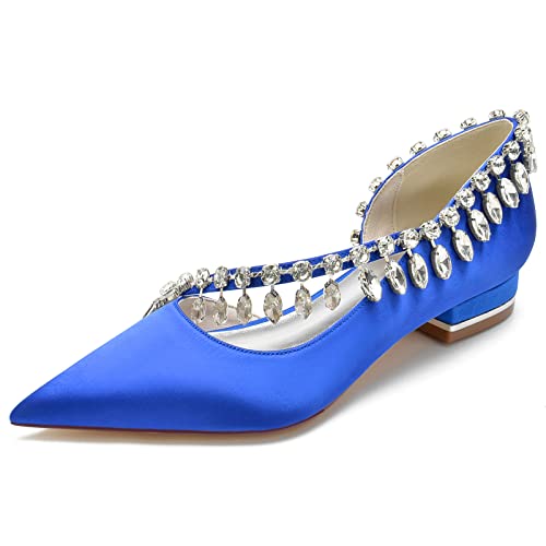 DANOBAB Damen Hochzeitsschuhe mit Niedrigem Absatz - Elegante Flats aus Satin mit Strass Perfekt für Braut, Brautjungfer Prom Ballett Slip-On Pumps,Blau,40 DANOBAB Damen Hochzeitsschuhe mit Niedrigem Absatz - Elegante Flats aus Satin mit Strass Perfekt für Braut, Brautjungfer Prom Ballett Slip-On Pumps,Blau,40 von DANOBAB
