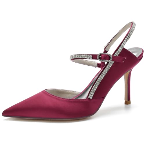 DANOBAB Damen Low Heels Sandalen Spitze Hochzeit Mary Jane Strass High Heel Stiletto Sommer Niedliche Hochzeit Brautschuhe,Wine red,40 DANOBAB Damen Low Heels Sandalen Spitze Hochzeit Mary Jane Strass High Heel Stiletto Sommer Niedliche Hochzeit Brautschuhe,Wine red,40 von DANOBAB