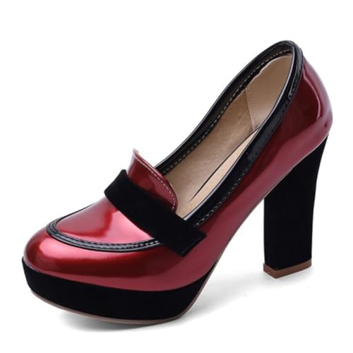 DANOBAB Damen Party Pumps mit Hochhacken, massivem Absatz, geschlossenem Spitz, Frühjahr/Herbst-Einzelschuhe für Frauen,Rot,37 von DANOBAB