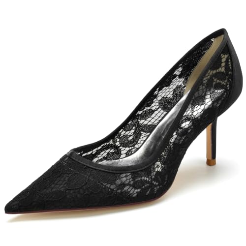 DANOBAB Damen Pumps mit High Heels, 8,5 cm hohe Absätze für Frauen, Geschlossene Spitze, Elegante Abendschuhe für Büro, Hochzeit und Party,Schwarz,43 von DANOBAB