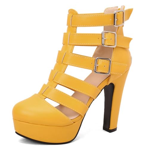 DANOBAB Damen Pumps mit hohem Absatz, Pumps mit Schnalle, hochhackige Sandalen mit offener Zehe für Büro, Arbeitsveranstaltungen, Partys und Bälle,Gelb,44 von DANOBAB