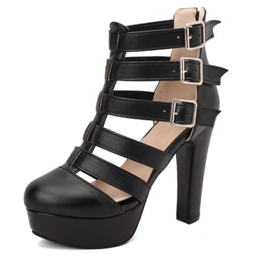 DANOBAB Damen Pumps mit hohem Absatz, Pumps mit Schnalle, hochhackige Sandalen mit offener Zehe für Büro, Arbeitsveranstaltungen, Partys und Bälle,Schwarz,41 von DANOBAB
