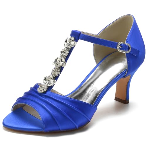 DANOBAB Damen Sandalen mit Niedrigem Absatz, Pumps mit Schnalle & Mary Jane mit Spitzöffnung und Strass - 6,5 cm Blockabsatz Abendschuhe,Blau,41 DANOBAB Damen Sandalen mit Niedrigem Absatz, Pumps mit Schnalle & Mary Jane mit Spitzöffnung und Strass - 6,5 cm Blockabsatz Abendschuhe,Blau,41 von DANOBAB