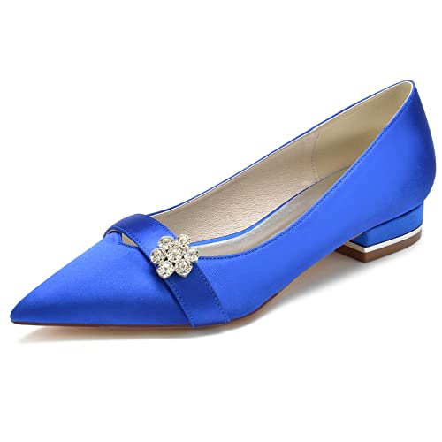 DANOBAB Damen Satin Hochzeitsschuhe - Elegante Flache Pumps mit Spitzzehen, Geschlossenem Zehenbereich, Strass-Verzierung & Slip-On,Blau,42 DANOBAB Damen Satin Hochzeitsschuhe - Elegante Flache Pumps mit Spitzzehen, Geschlossenem Zehenbereich, Strass-Verzierung & Slip-On,Blau,42 von DANOBAB