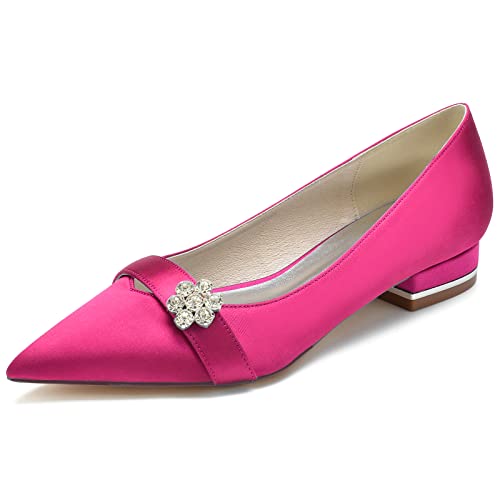 DANOBAB Damen Satin Hochzeitsschuhe - Elegante Flache Pumps mit Spitzzehen, Geschlossenem Zehenbereich, Strass-Verzierung & Slip-On,Rose red,38 DANOBAB Damen Satin Hochzeitsschuhe - Elegante Flache Pumps mit Spitzzehen, Geschlossenem Zehenbereich, Strass-Verzierung & Slip-On,Rose red,38 von DANOBAB