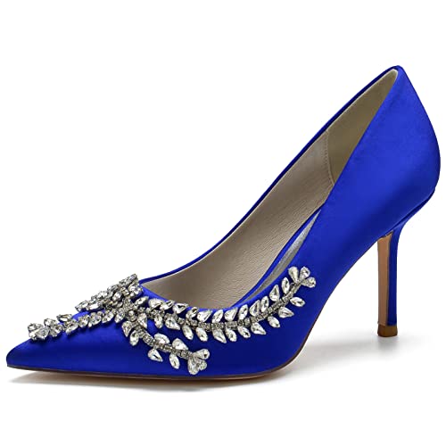 DANOBAB Damen Satin Hochzeitsschuhe für die Braut Hochhackige Brautschuhe mit Spitzer Zehen, Strass Verzierung, Slip-on Hochzeitshöhen,Royal Blue,40 DANOBAB Damen Satin Hochzeitsschuhe für die Braut Hochhackige Brautschuhe mit Spitzer Zehen, Strass Verzierung, Slip-on Hochzeitshöhen,Royal Blue,40 von DANOBAB