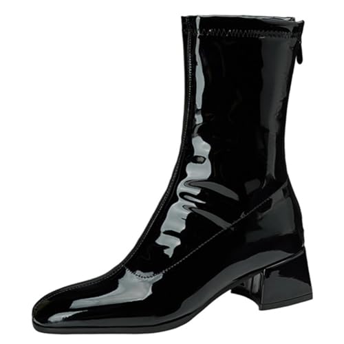 DANOBAB Damen Stiefel mit High Heel, Chelsea-Stiefel, Wander-Stiefeletten, Wasserdichte Stiefel mit Chunky Heel und Profilsohle, mit Reißverschluss,Schwarz,39 von DANOBAB