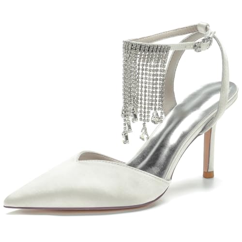 DANOBAB Damen Stiletto High Heel Spitze Zehen Sandalen Schuhe Strass Schnalle Braut Hochzeit Schuhe Ballkleid 8,5 cm Absätze,Elfenbein,38 DANOBAB Damen Stiletto High Heel Spitze Zehen Sandalen Schuhe Strass Schnalle Braut Hochzeit Schuhe Ballkleid 8,5 cm Absätze,Elfenbein,38 von DANOBAB
