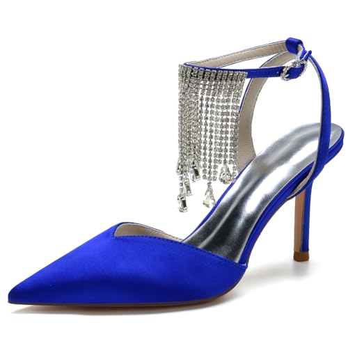 DANOBAB Damen Stiletto High Heel Spitze Zehen Sandalen Schuhe Strass Schnalle Braut Hochzeit Schuhe Ballkleid 8,5 CM Absätze,Royal blue,37 DANOBAB Damen Stiletto High Heel Spitze Zehen Sandalen Schuhe Strass Schnalle Braut Hochzeit Schuhe Ballkleid 8,5 CM Absätze,Royal blue,37 von DANOBAB