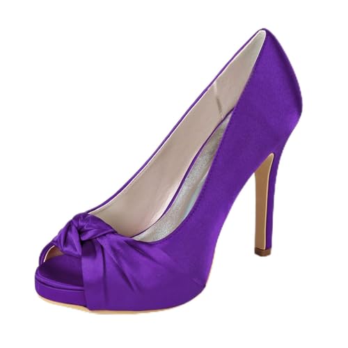 DANOBAB Elfenbein Hochzeitschuhe, Damen Herbst Peeptoe High Heels TE-52 Plattform Chunky Brautmode,Lila,40 von DANOBAB
