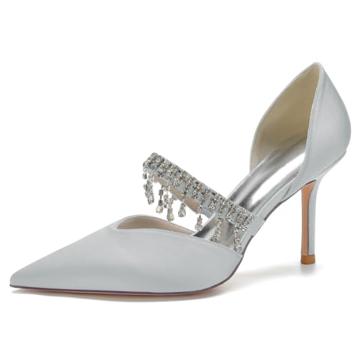 DANOBAB Frauen Für Sandalen Knöchelriemen Satin Geschlossene Zehe Mary Jane Strass Casual Sommerschuhe Für Hochzeit Party Kleid,Silber,38 DANOBAB Frauen Für Sandalen Knöchelriemen Satin Geschlossene Zehe Mary Jane Strass Casual Sommerschuhe Für Hochzeit Party Kleid,Silber,38 von DANOBAB