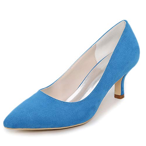 DANOBAB Frauen Hochzeit Brautschuhe High Heels Raum Satin Größe Slip On Abend /6Cm Absatz,Blau,38 von DANOBAB