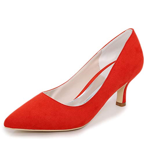 DANOBAB Frauen Hochzeit Brautschuhe High Heels Raum Satin Größe Slip On Abend /6Cm Absatz,Rot,38 von DANOBAB