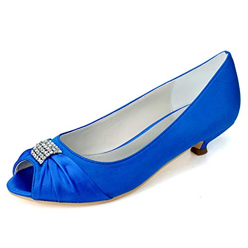 DANOBAB Frauen Low Heel Hochzeitsschuhe, Basic Sommer Satin Elfenbein Zehe Kitten High Heels YT-89 Peep Toe Kleid Blume /3,5 cm Absatz,Blau,42 DANOBAB Frauen Low Heel Hochzeitsschuhe, Basic Sommer Satin Elfenbein Zehe Kitten High Heels YT-89 Peep Toe Kleid Blume /3,5 cm Absatz,Blau,42 von DANOBAB