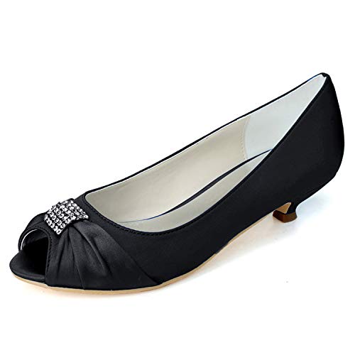 DANOBAB Frauen Low Heel Hochzeitsschuhe, Basic Sommer Satin Elfenbein Zehe Kitten High Heels YT-89 Peep Toe Kleid Blume /3,5 cm Absatz,Schwarz,41 DANOBAB Frauen Low Heel Hochzeitsschuhe, Basic Sommer Satin Elfenbein Zehe Kitten High Heels YT-89 Peep Toe Kleid Blume /3,5 cm Absatz,Schwarz,41 von DANOBAB