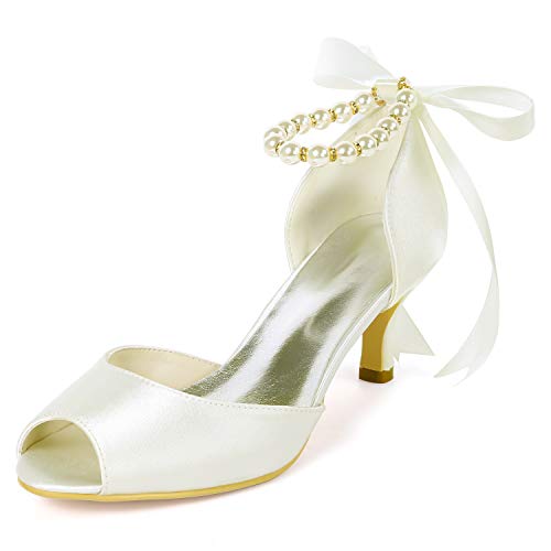 DANOBAB Frauen Low Heel Hochzeitsschuhe, Perle Peep Toe Elfenbein Kätzchen High Heels Abendkleid Blume /6Cm Absatz,Elfenbein,38 DANOBAB Frauen Low Heel Hochzeitsschuhe, Perle Peep Toe Elfenbein Kätzchen High Heels Abendkleid Blume /6Cm Absatz,Elfenbein,38 von DANOBAB