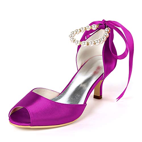 DANOBAB Frauen Low Heel Hochzeitsschuhe, Perle Peep Toe Elfenbein Kätzchen High Heels Abendkleid Blume /6Cm Absatz,Lila,42 DANOBAB Frauen Low Heel Hochzeitsschuhe, Perle Peep Toe Elfenbein Kätzchen High Heels Abendkleid Blume /6Cm Absatz,Lila,42 von DANOBAB