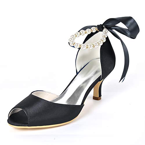 DANOBAB Frauen Low Heel Hochzeitsschuhe, Perle Peep Toe Elfenbein Kätzchen High Heels Abendkleid Blume /6Cm Absatz,Schwarz,42 DANOBAB Frauen Low Heel Hochzeitsschuhe, Perle Peep Toe Elfenbein Kätzchen High Heels Abendkleid Blume /6Cm Absatz,Schwarz,42 von DANOBAB