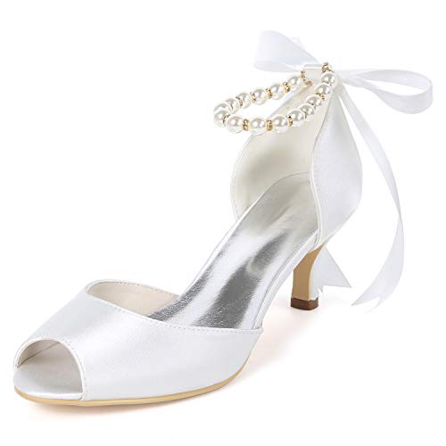 DANOBAB Frauen Low Heel Hochzeitsschuhe, Perle Peep Toe Elfenbein Kätzchen High Heels Abendkleid Blume /6Cm Absatz,Weiß,38 DANOBAB Frauen Low Heel Hochzeitsschuhe, Perle Peep Toe Elfenbein Kätzchen High Heels Abendkleid Blume /6Cm Absatz,Weiß,38 von DANOBAB