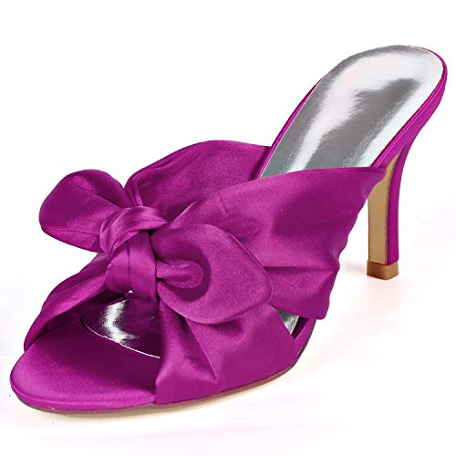 DANOBAB Frauen Marine Hochzeitsschuhe, Peep Toe High Heel Plattform Kätzchen Brautmode Neue Satin Herbst/Flip Flop,Lila,38 von DANOBAB