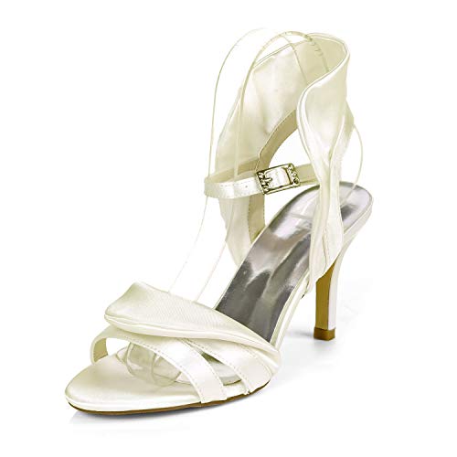DANOBAB Frauen Peep Toe High Heels, Hochzeitsschuhe Toe Kitten Schnalle Plattform Chunky Brautmode,Elfenbein,39 DANOBAB Frauen Peep Toe High Heels, Hochzeitsschuhe Toe Kitten Schnalle Plattform Chunky Brautmode,Elfenbein,39 von DANOBAB