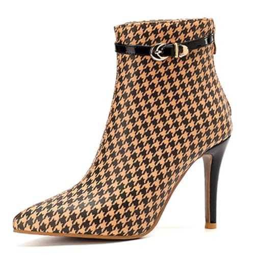 DANOBAB Frauen Stiefel, wasserdicht - Damen Wanderstiefel, Stiefel mit Spitzzehe, High Heels, Seitenreißverschluss für Arbeitszwecke, Damen,Braun,49 von DANOBAB