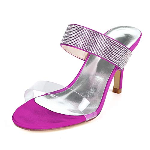 DANOBAB Frauen Strass Brautschuhe Peep Toe Sandalen Funkelnde Pumps Damen Herbst Brautjungfern/8,5cm Absatz,Lila,41 von DANOBAB