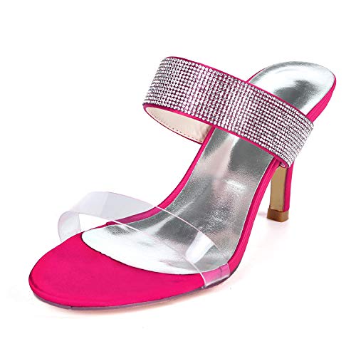 DANOBAB Frauen Strass Brautschuhe Peep Toe Sandalen Funkelnde Pumps Damen Herbst Brautjungfern/8,5cm Absatz,Rose red,39 von DANOBAB