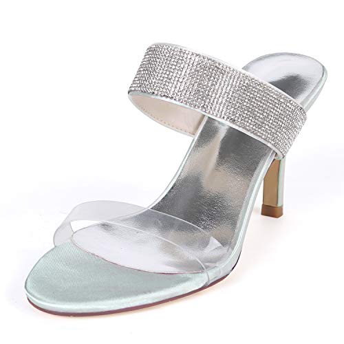 DANOBAB Frauen Strass Brautschuhe Peep Toe Sandalen Funkelnde Pumps Damen Herbst Brautjungfern/8,5cm Absatz,Silber,37 von DANOBAB