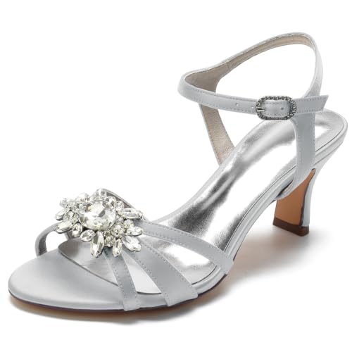 DANOBAB Heels Für Frauen Offene Zehen Sandalen Strass Knöchelriemen Chunky Heel Mary Jane Schnalle Satin Hochzeit 2,55 Zoll,Silber,38 DANOBAB Heels Für Frauen Offene Zehen Sandalen Strass Knöchelriemen Chunky Heel Mary Jane Schnalle Satin Hochzeit 2,55 Zoll,Silber,38 von DANOBAB