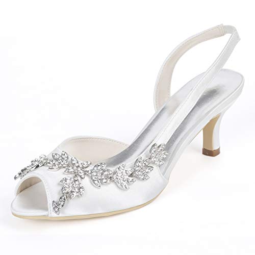 DANOBAB Hochzeit Schuhe Satin, Frauen Plattform Peep Toe Brautjungfern Party Elfenbein Niedrig High Heel Strass/Kätzchen Party,Weiß,38 DANOBAB Hochzeit Schuhe Satin, Frauen Plattform Peep Toe Brautjungfern Party Elfenbein Niedrig High Heel Strass/Kätzchen Party,Weiß,38 von DANOBAB