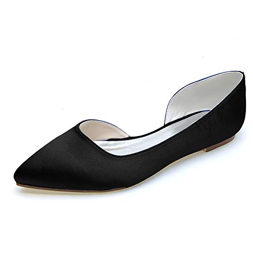 DANOBAB Hochzeitsschuhe Für Frauen, Flach Satin Herbst Chunky YT-45 Elfenbein Braut Geschlossene Zehe Moderner Abend/0,6 cm Absatz,Schwarz,38 von DANOBAB
