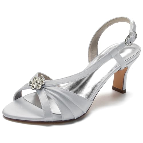 DANOBAB Hochzeitsschuhe für Frauen/Bräute - Satin-Pumps mit Schnalle, Strass Verzierung, hohem Absatz und offener Zehe - Elegante Abendschuhe,Silber,40 DANOBAB Hochzeitsschuhe für Frauen/Bräute - Satin-Pumps mit Schnalle, Strass Verzierung, hohem Absatz und offener Zehe - Elegante Abendschuhe,Silber,40 von DANOBAB