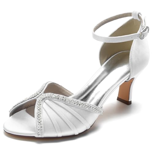 DANOBAB Hochzeitsschuhe für Frauen - Offene Pumps mit niedrigem Absatz und Strass-Verzierung - Elegante Abendschuhe mit hohem Absatz für Arbeit,Weiß,40 DANOBAB Hochzeitsschuhe für Frauen - Offene Pumps mit niedrigem Absatz und Strass-Verzierung - Elegante Abendschuhe mit hohem Absatz für Arbeit,Weiß,40 von DANOBAB