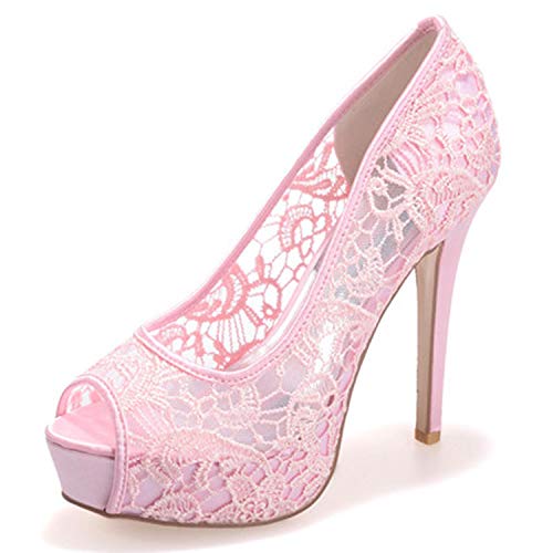 DANOBAB Spitze Hochzeitsschuhe, Frauen Peep Toe Elfenbein Sommer Kitten Heels Größe Plattform High Heels Party & 12,5 cm Absatz,Rosa,38 DANOBAB Spitze Hochzeitsschuhe, Frauen Peep Toe Elfenbein Sommer Kitten Heels Größe Plattform High Heels Party & 12,5 cm Absatz,Rosa,38 von DANOBAB