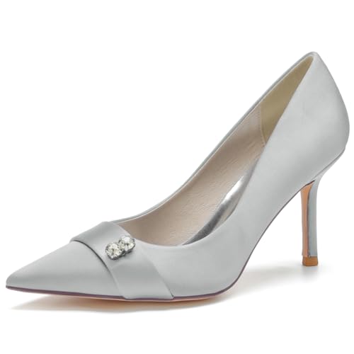 DANOBAB Spitzenzehen High Heels für Frauen, Bequeme Pumps, Hochzeitsschuhe, modische Absatzschuhe für Damen, Abendschuhe für Frauen, 8,5 cm (3,34 Zoll),Silber,37 von DANOBAB