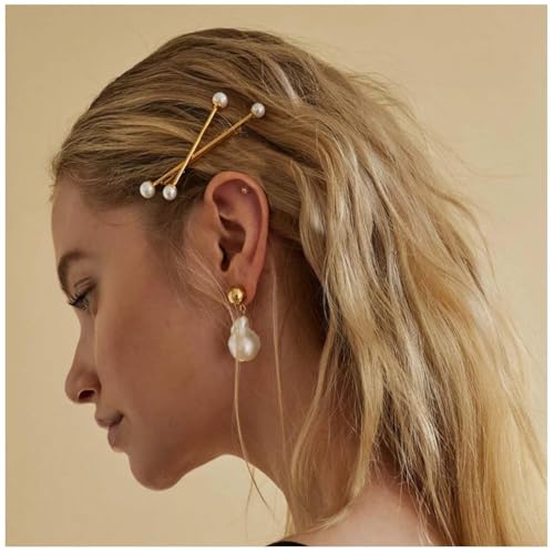 DANRENPANG 1 x geformte goldene Strass-Haarnadeln, minimalistisches Haar-Accessoire, Perlen-Haarspangen für Frauen, dekorative Haarnadeln für Partys, Hochzeiten, Abschlussbälle (1 x Perlenkugel) von DANRENPANG