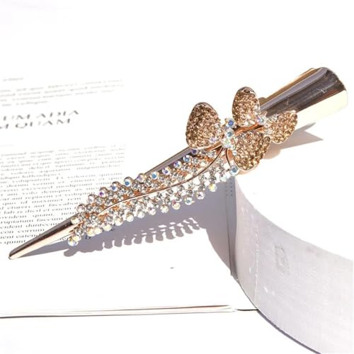 DANRENPANG Damen Elegant und Luxuriös Strass Pferdeschwanz Entenschnabel Clip Schmetterling Haarspange Kopfbedeckung Mode Haarschmuck (Gelb) von DANRENPANG