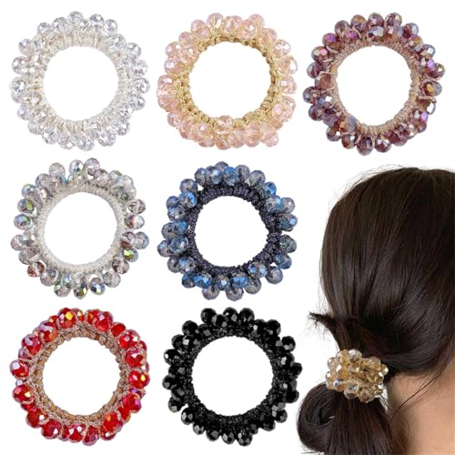 Danrenpang 7 x Kristall-Haargummis, ausgefallene elastische Haarperlen, Pferdeschwanz-Halter, handgefertigt, Strass, Haarschmuck für Damen und Mädchen, Haarband von DANRENPANG