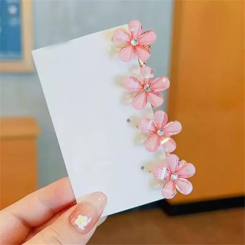 Danrenpang Kleine Mini-Haarklammern mit Blumen-Design, süße künstliche Pony-Clips, dekorativer Haarschmuck für Frauen und Mädchen (4 Stück, Rosa) von DANRENPANG