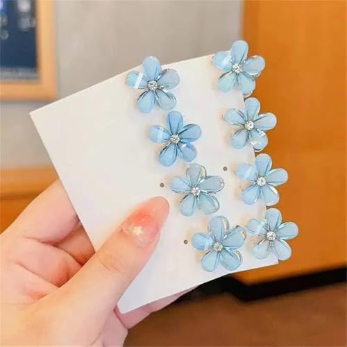Danrenpang Kleine Mini-Haarklammern mit Blumen-Design, süße künstliche Pony-Clips, dekorativer Haarschmuck für Frauen und Mädchen (8 Stück, blau) von DANRENPANG