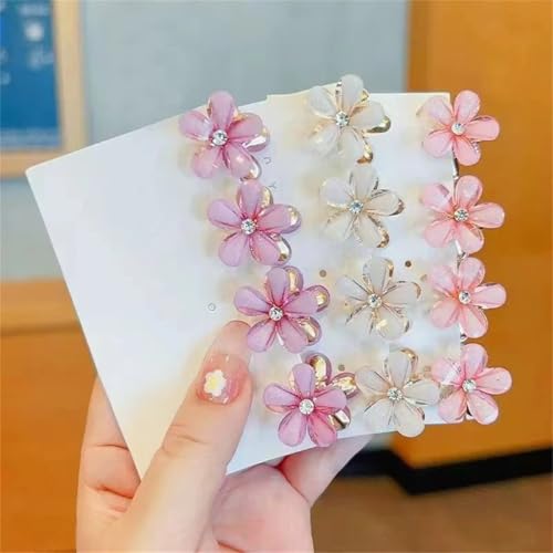 Danrenpang Kleine Mini-Haarklammern mit Blumen-Design, süße künstliche Pony-Clips, dekoratives Haar-Accessoire für Frauen und Mädchen (12 Stück, Violett + Rosa + Weiß) von DANRENPANG