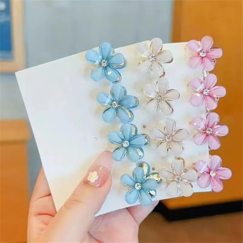 Danrenpang Kleine Mini-Haarklammern mit Blumen-Design, süße künstliche Pony-Clips, dekoratives Haar-Accessoire für Frauen und Mädchen (12 Stück, blau + weiß + lila) von DANRENPANG