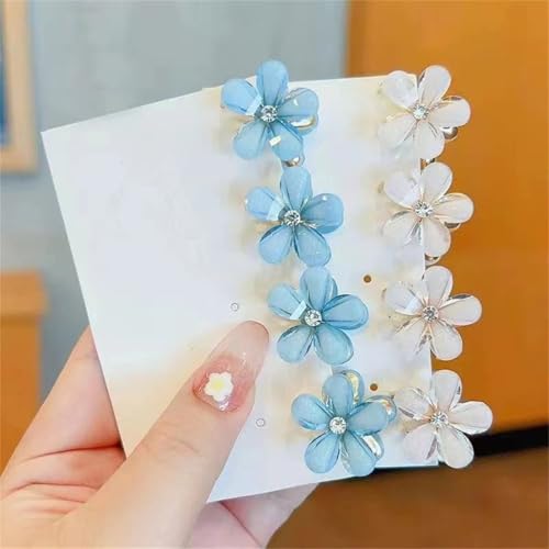Danrenpang Kleine Mini-Haarklammern mit Blumen-Design, süßer künstlicher Pony, dekorativer Haarschmuck für Frauen und Mädchen (8 Stück, blau + weiß) von DANRENPANG