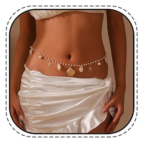 Muschel-Seestern-Taillenkette für Damen, Boho-Muschelmuschel-Perlenketten, Sommer-Strand-Körperschmuck-Accessoire von DANRENPANG