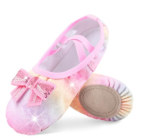 DANSHOW Ballettschuhe für Mädchen Geteilte Sohle Glitzer-Flats Tanzschuhe Ballettschläppchen für Kinder(WX55-21-25) von DANSHOW