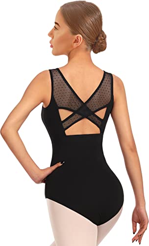 DANSHOW Damen Ballett Mesh Tanz Trikot Tank Top Crisscross Hohl Rücken Tanzbekleidung Ballett Trikot(23601-06-L) von DANSHOW