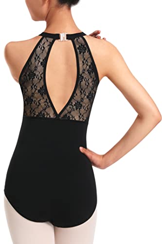 DANSHOW Damen Halter Hals Tanz Leotard, Spitze Schlüsselloch zurück Ballett Tanzkleidung(23910-06-M) von DANSHOW