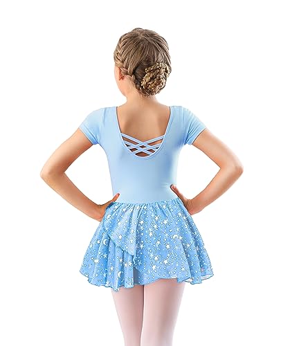 DANSHOW Kinder Ballettkleidung Mädchen Tanzkleider Mädchen Kurzarm Balletttrikot Ballettanzug Tanzkleid mit Chiffonrock(40401-01AY-XXL) von DANSHOW